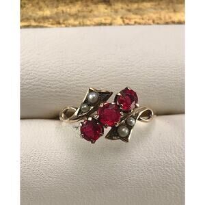 Antique Victorian Gold Garnet Ring Seed Pearls